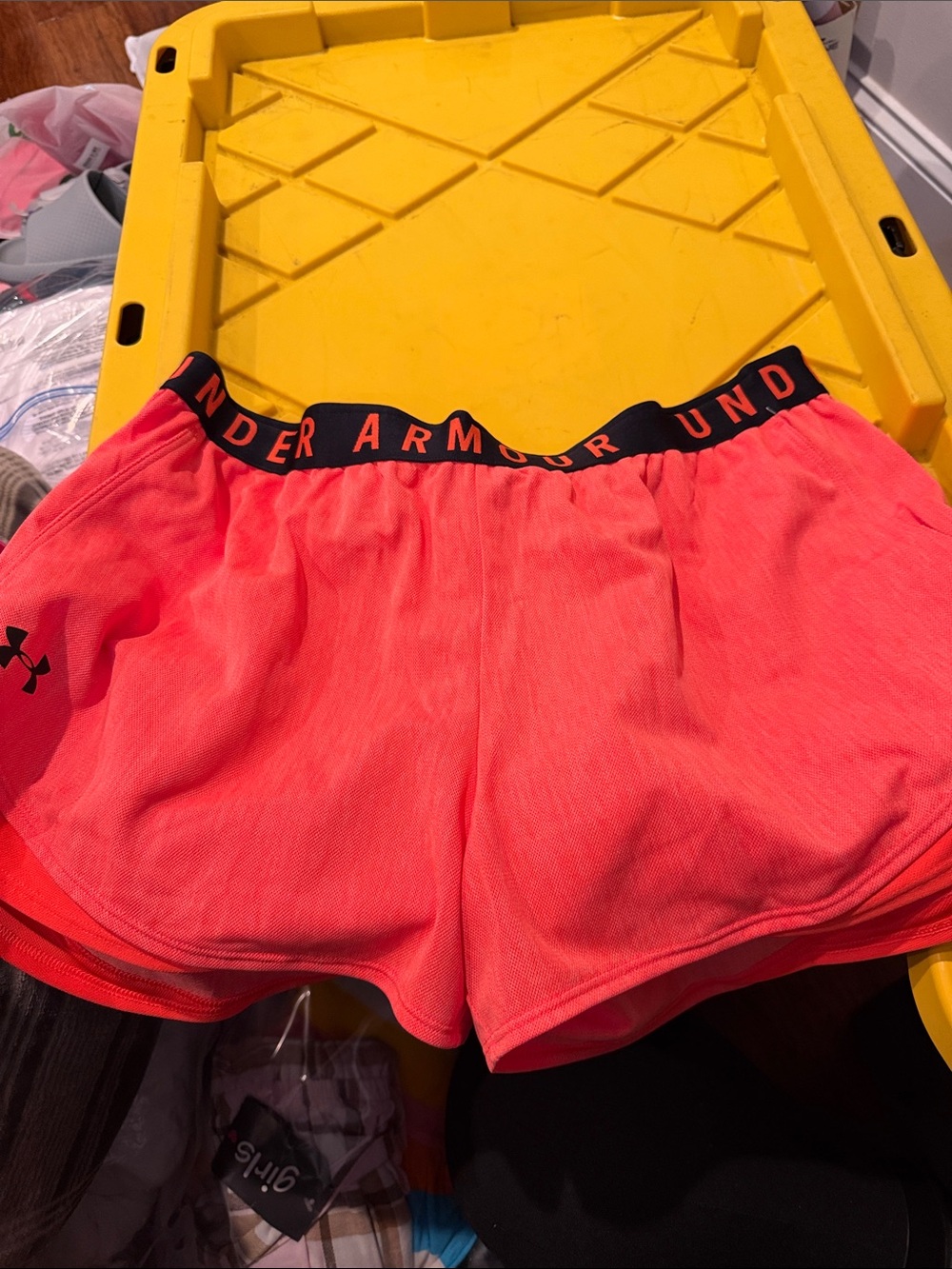 Under Armour Women's Coral Athletic Shorts with Black Waistband